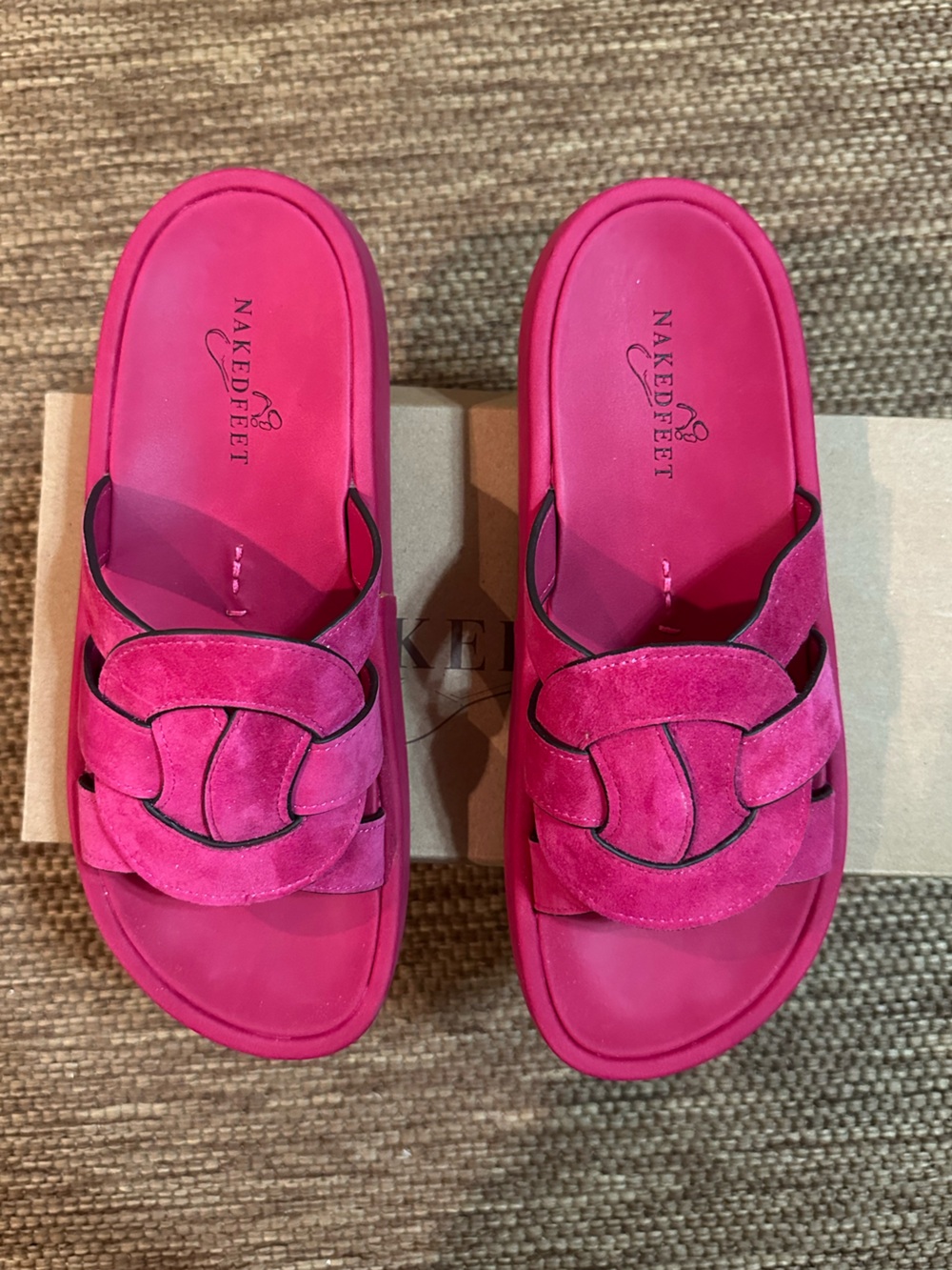 Naked Feet Fuchsia Suede Market Platform Sandals